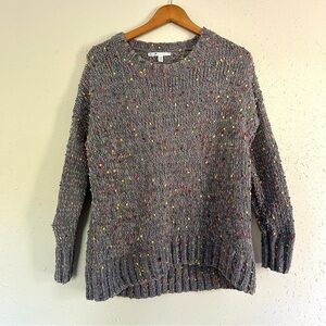 🦋 Seven7 Grey Popcorn Confetti Pom Pol Sweater Small Oversized Colorful Rainbow